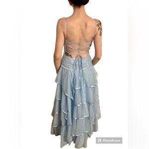 Prom Princess Backless Corset Blue Ball Gown